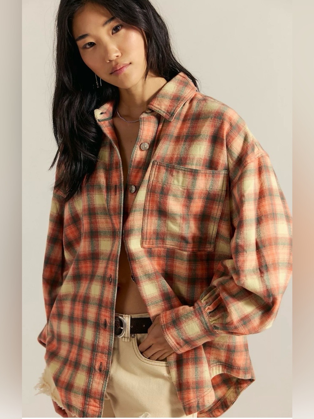 1. BNWT we the free $210 Ashley oversized plaid shirt